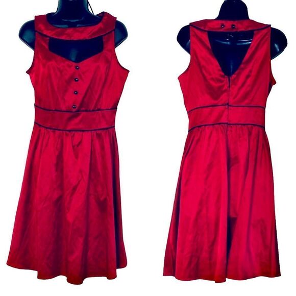 Folter The Scarlett Red Satin Retro Pin Up Rockabilly Fit Flare Dress Sz L NWT - Picture 4 of 16